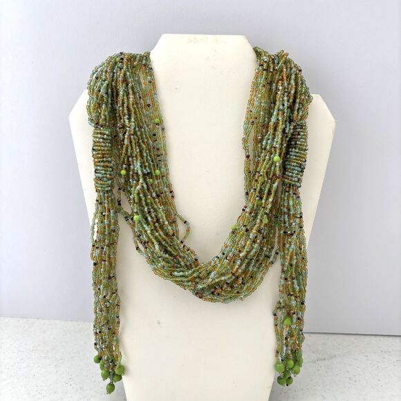Vintage Womens Glass Seed Bead Belt Lariat Necklace Boho Earthy Granola Cottage main image 5
